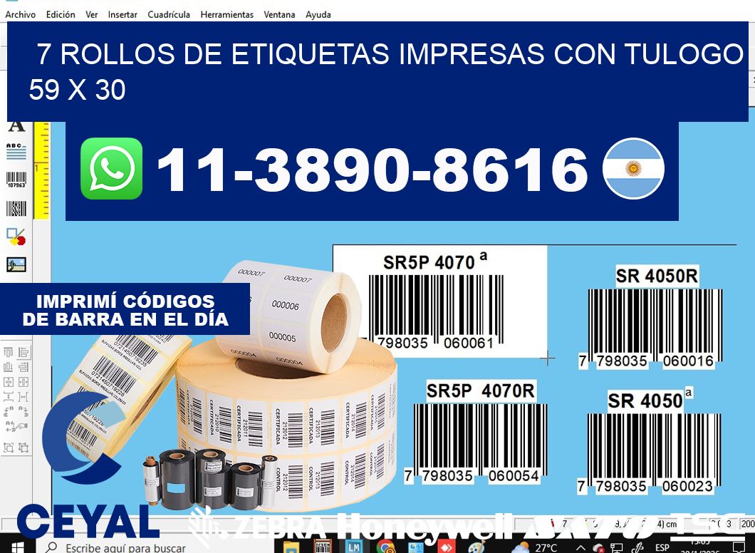 7 rollos de etiquetas impresas con tulogo 59 x 30