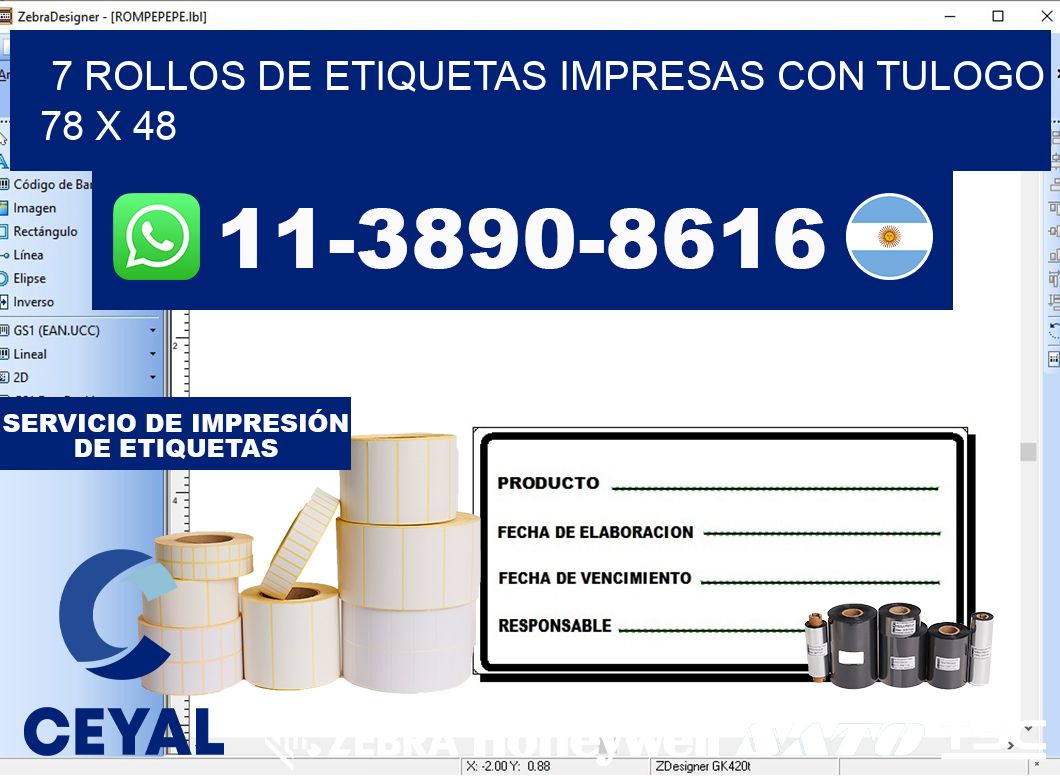 7 rollos de etiquetas impresas con tulogo 78 x 48