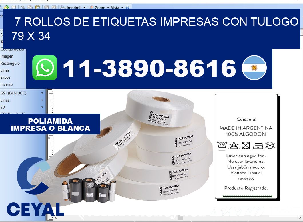 7 rollos de etiquetas impresas con tulogo 79 x 34