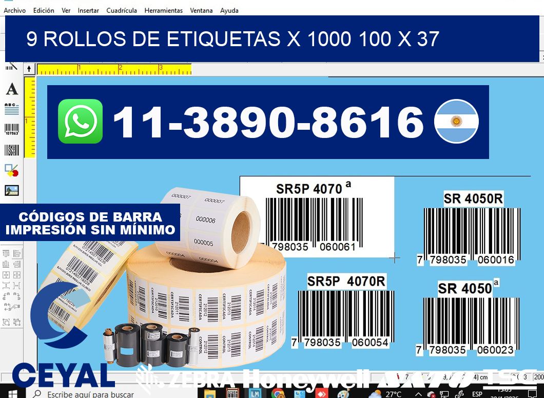 9 rollos de etiquetas x 1000 100 x 37