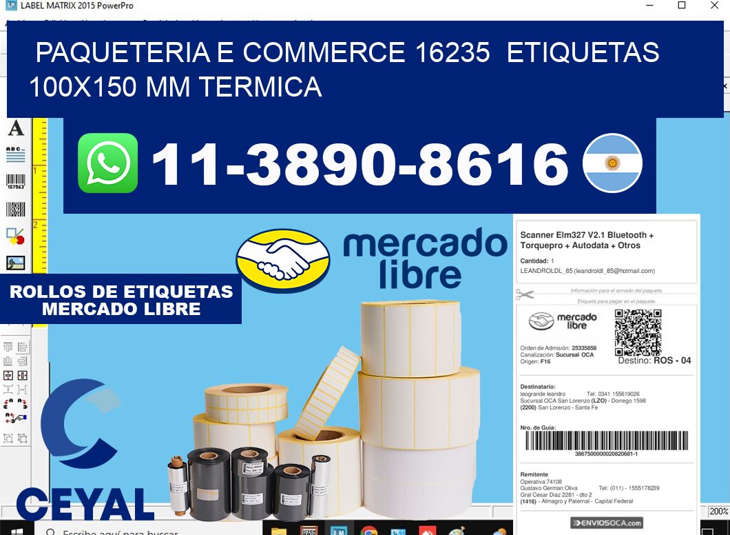 Paqueteria e commerce 16235 etiquetas 100x150 mm termica