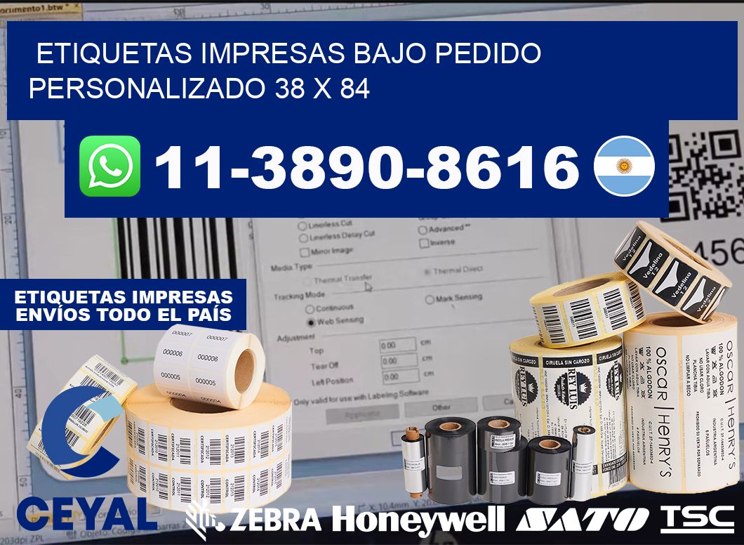 etiquetas impresas bajo pedido personalizado 38 x 84