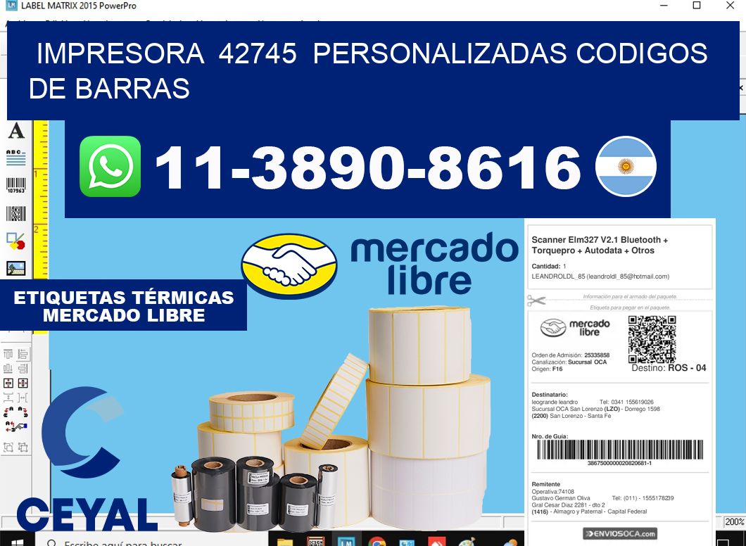 impresora  42745  personalizadas codigos de barras