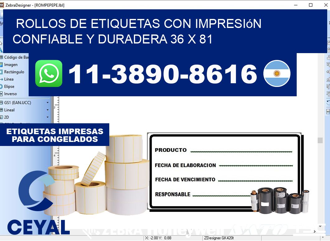 rollos de etiquetas con impresión confiable y duradera 36 x 81