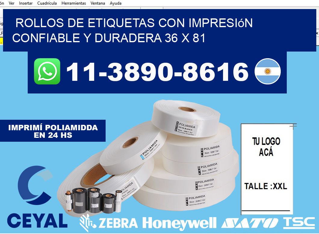 rollos de etiquetas con impresión confiable y duradera 36 x 81