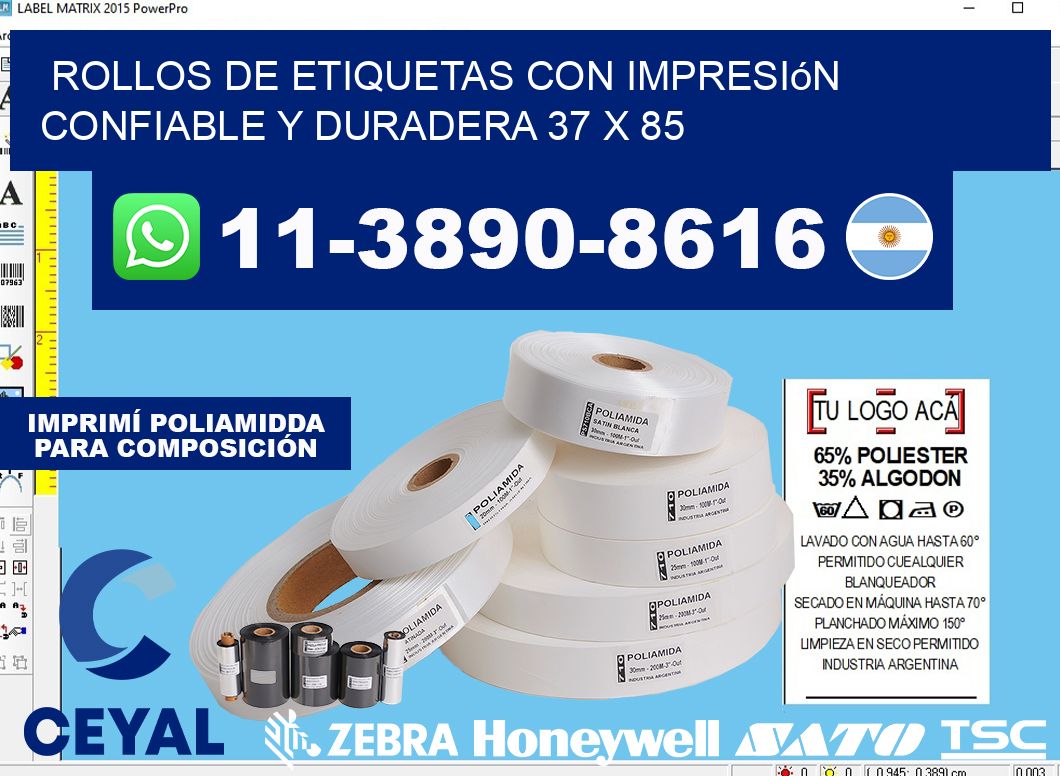 rollos de etiquetas con impresión confiable y duradera 37 x 85