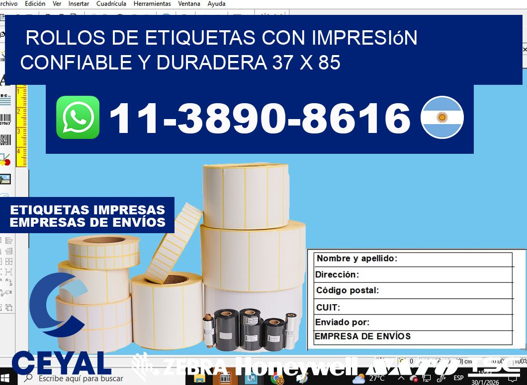 rollos de etiquetas con impresión confiable y duradera 37 x 85