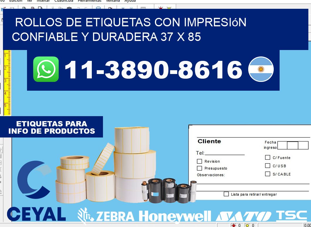 rollos de etiquetas con impresión confiable y duradera 37 x 85
