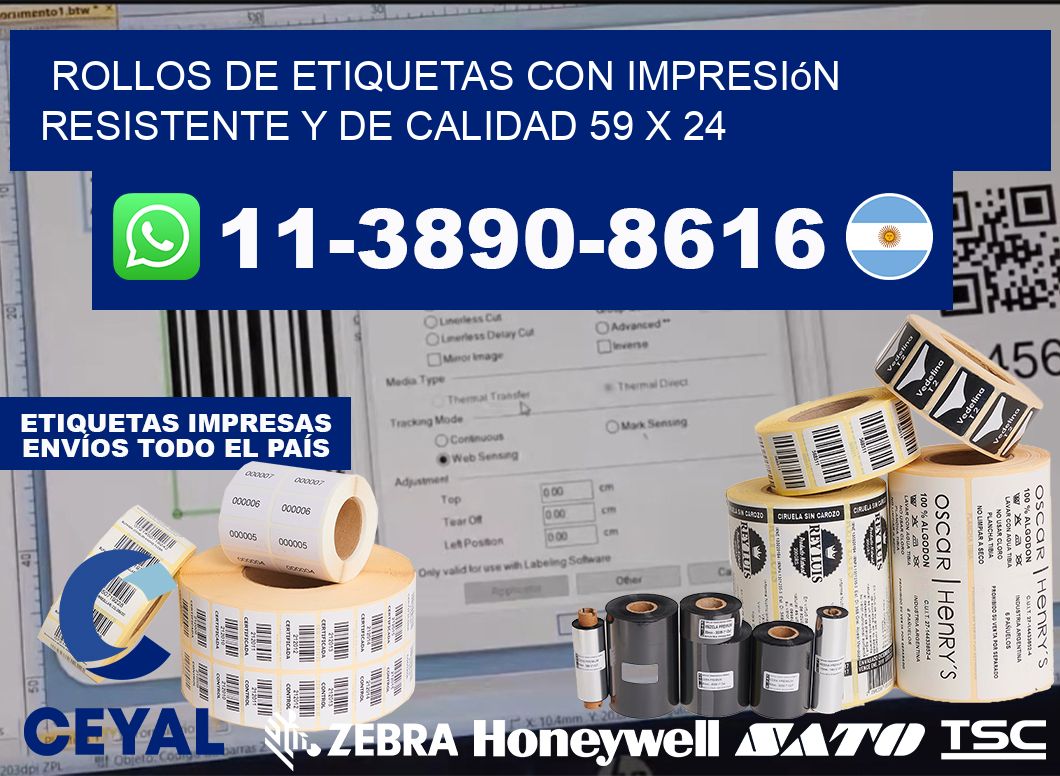 rollos de etiquetas con impresión resistente y de calidad 59 x 24