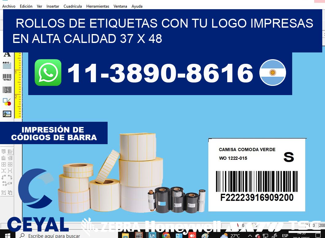 rollos de etiquetas con tu logo impresas en alta calidad 37 x 48