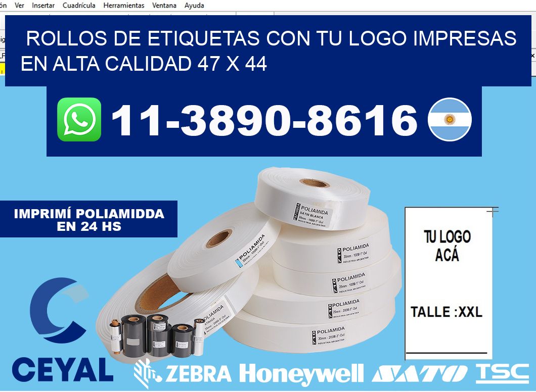 rollos de etiquetas con tu logo impresas en alta calidad 47 x 44