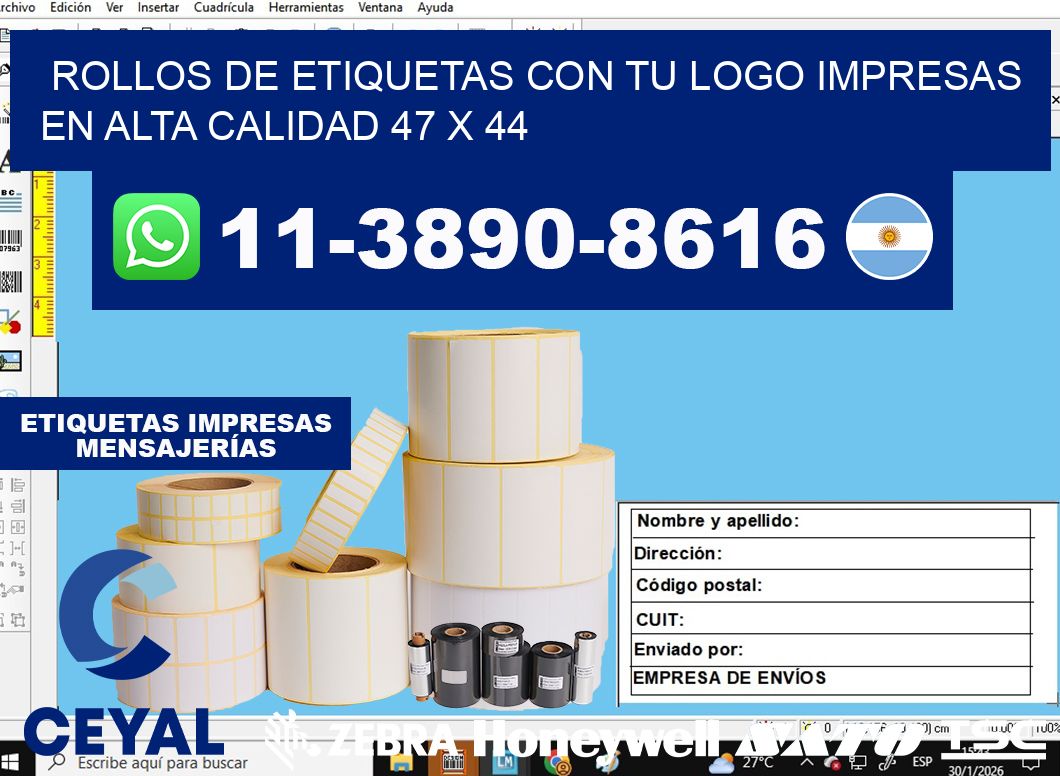rollos de etiquetas con tu logo impresas en alta calidad 47 x 44