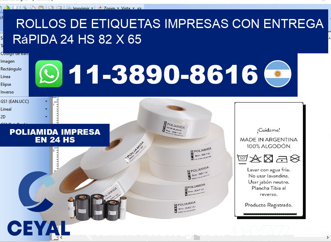 rollos de etiquetas impresas con entrega rápida 24 hs 82 x 65