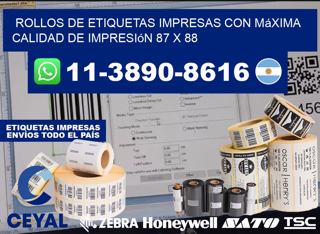 rollos de etiquetas impresas con máxima calidad de impresión 87 x 88