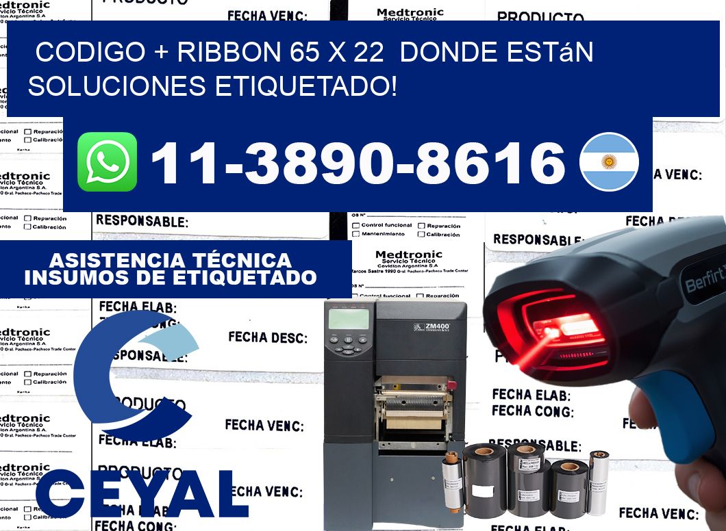 codigo + ribbon 65 x 22  donde están soluciones etiquetado!