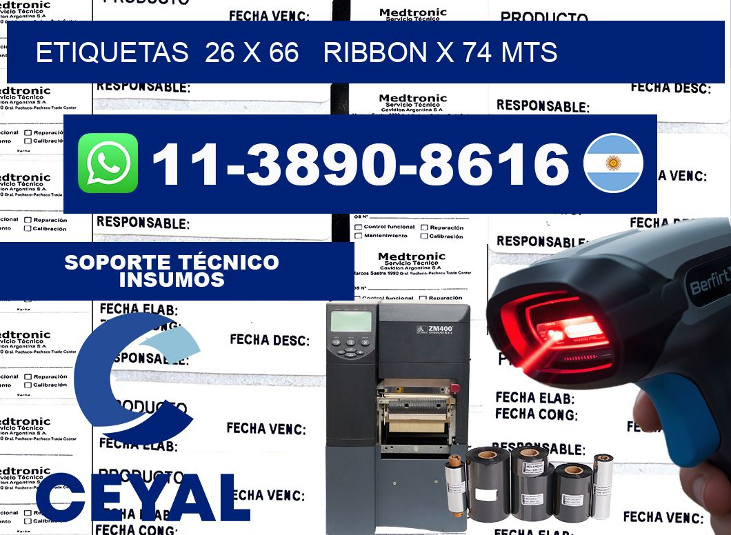 etiquetas  26 x 66   ribbon x 74 mts