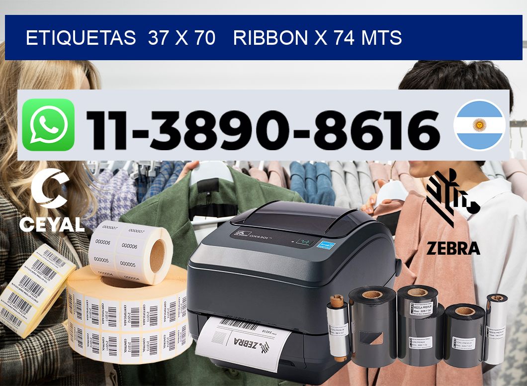 etiquetas  37 x 70   ribbon x 74 mts