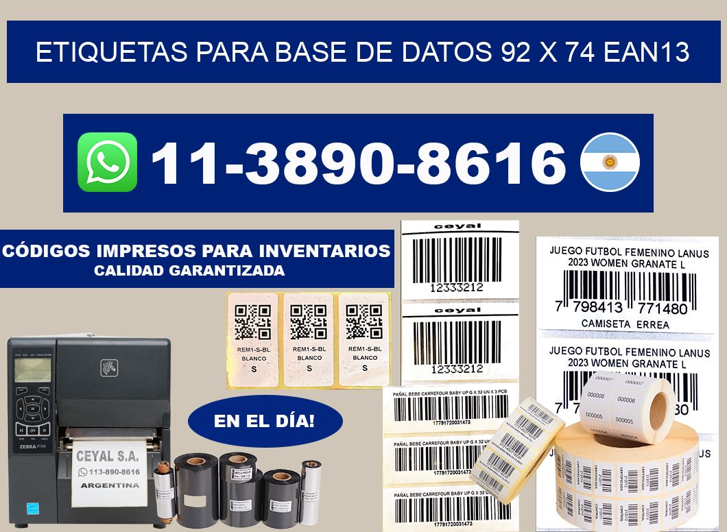etiquetas para base de datos 92 x 74 ean13