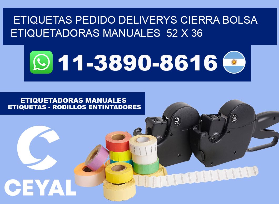 etiquetas pedido deliverys cierra bolsa  Etiquetadoras Manuales  52 x 36