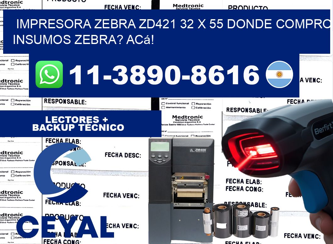 impresora zebra zd421 32 x 55 Donde compro insumos zebra? Acá!