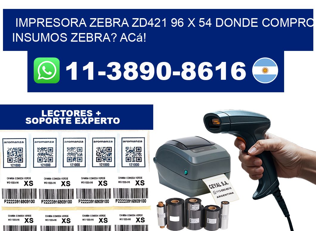 impresora zebra zd421 96 x 54 Donde compro insumos zebra? Acá!