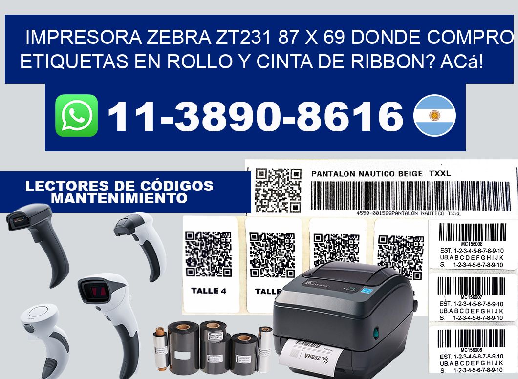 impresora zebra zt231 87 x 69 Donde compro etiquetas en rollo y cinta de ribbon? Acá!