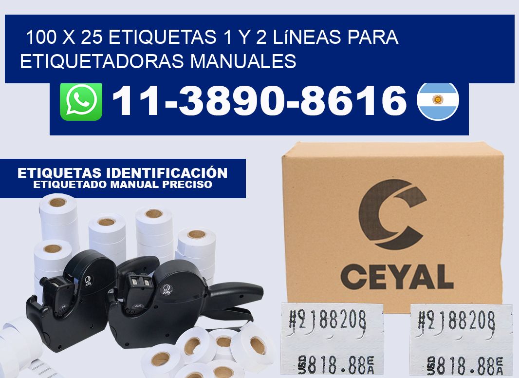100 x 25 Etiquetas 1 y 2 líneas para etiquetadoras manuales