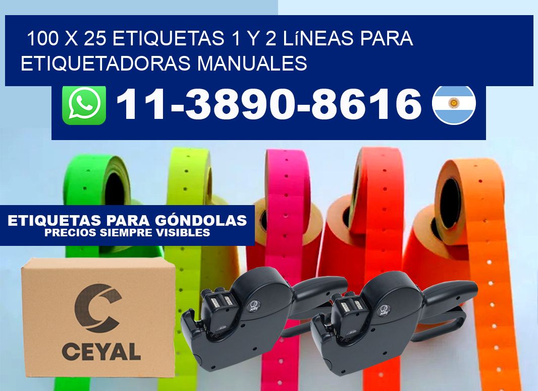 100 x 25 Etiquetas 1 y 2 líneas para etiquetadoras manuales