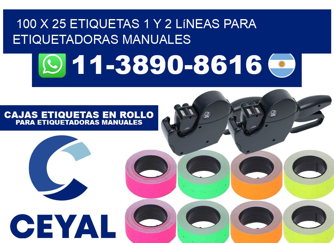 100 x 25 Etiquetas 1 y 2 líneas para etiquetadoras manuales