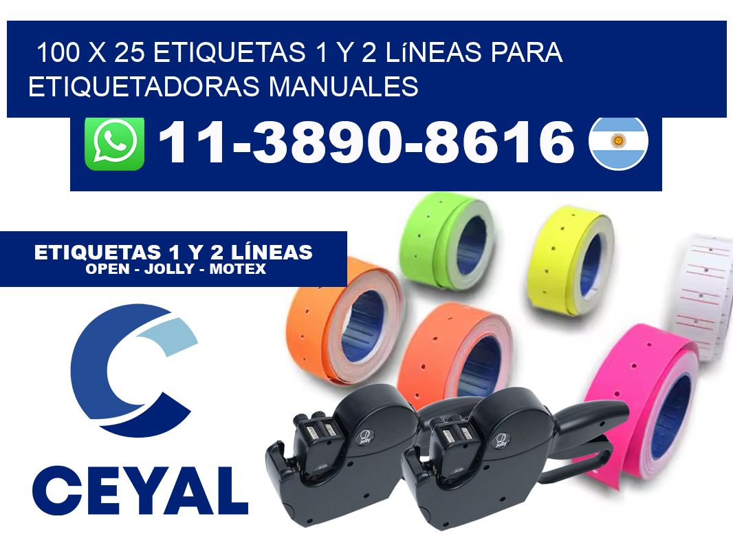 100 x 25 Etiquetas 1 y 2 líneas para etiquetadoras manuales