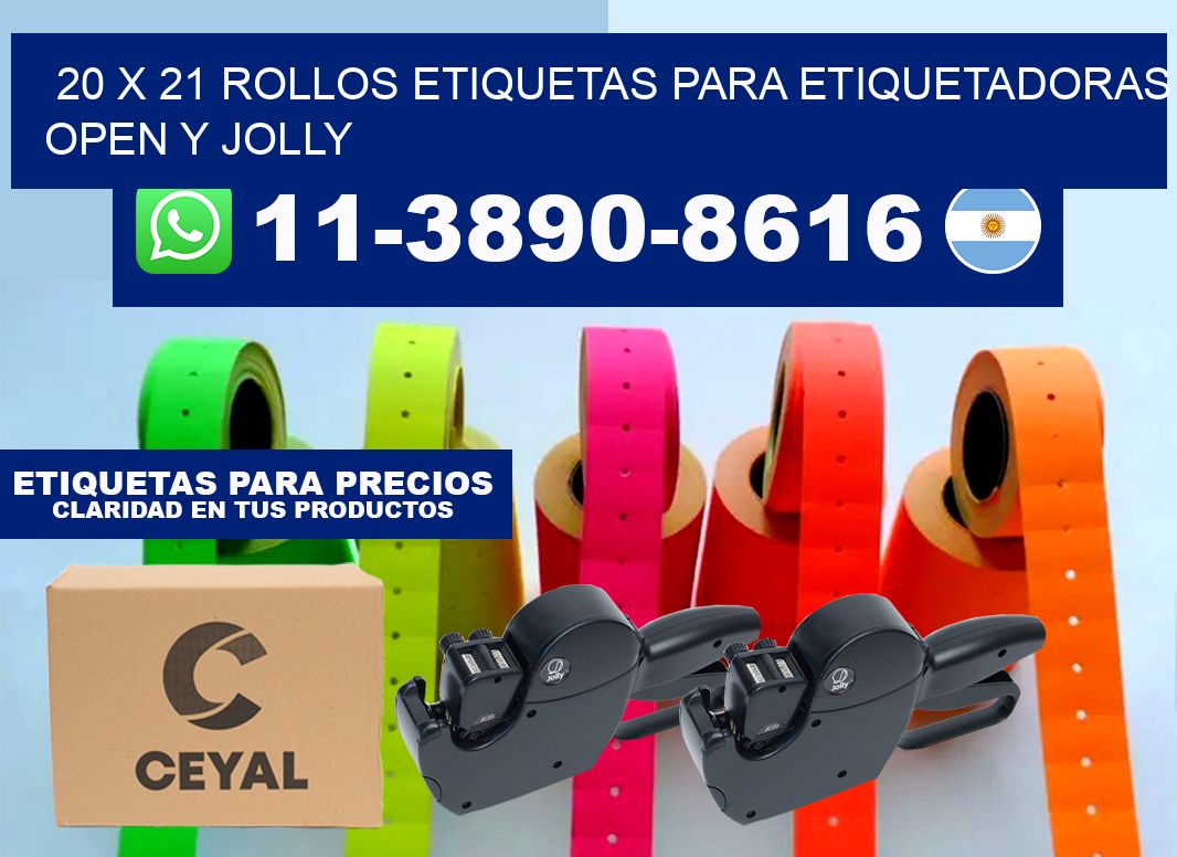 20 x 21 Rollos etiquetas para etiquetadoras open y jolly