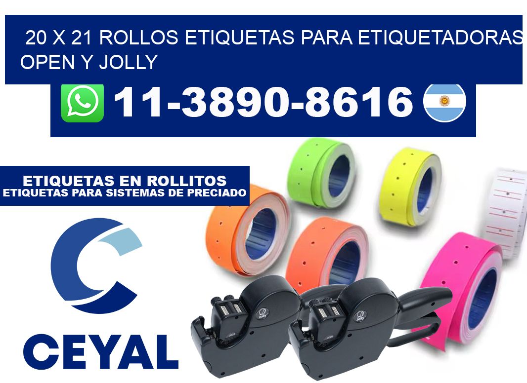 20 x 21 Rollos etiquetas para etiquetadoras open y jolly