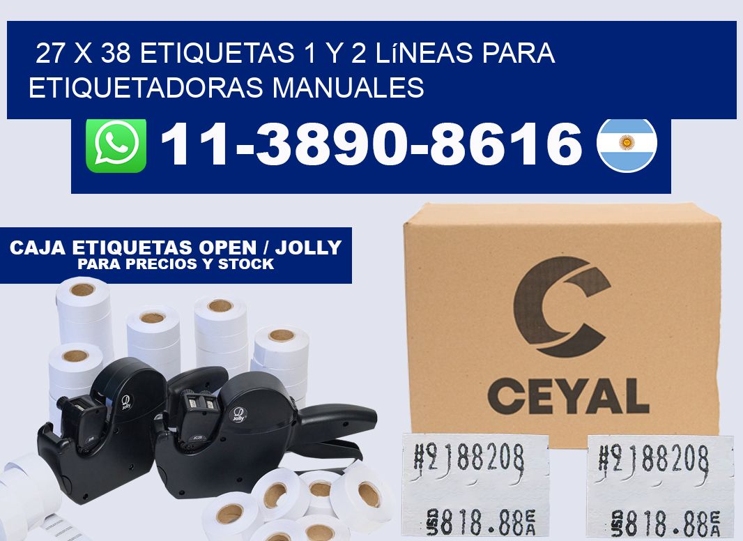 27 x 38 Etiquetas 1 y 2 líneas para etiquetadoras manuales