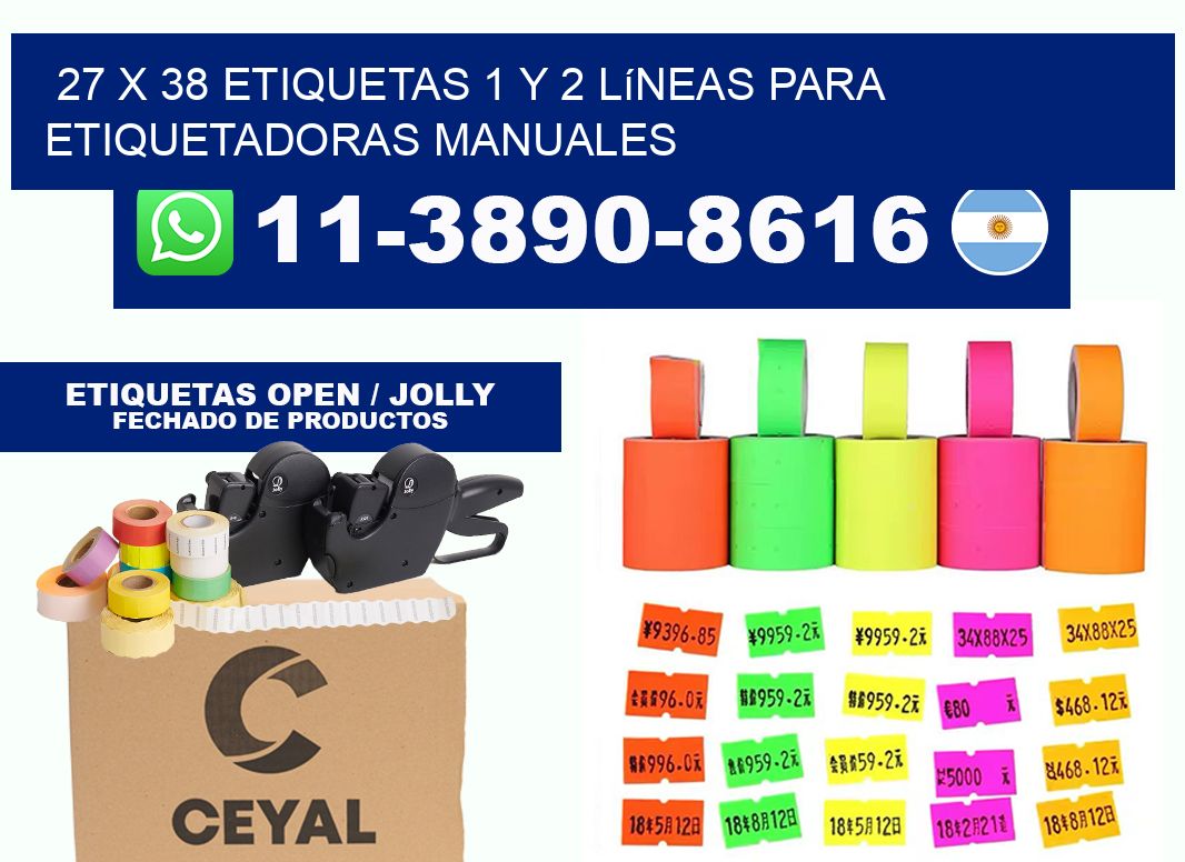 27 x 38 Etiquetas 1 y 2 líneas para etiquetadoras manuales