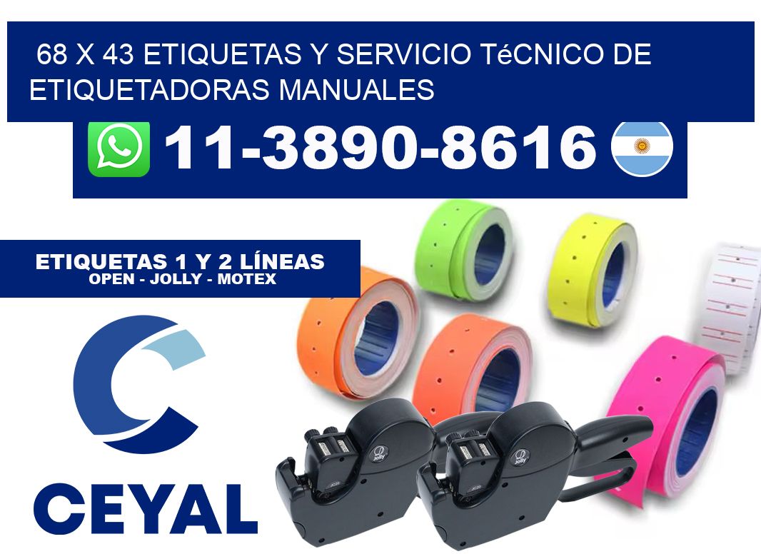 68 x 43 etiquetas y servicio técnico de etiquetadoras manuales