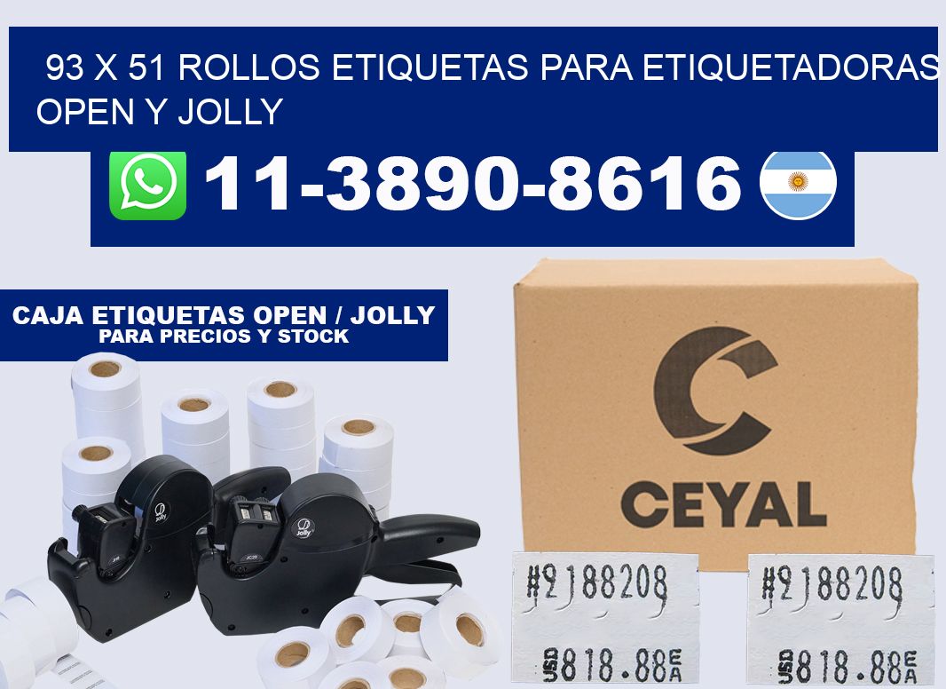 93 x 51 Rollos etiquetas para etiquetadoras open y jolly
