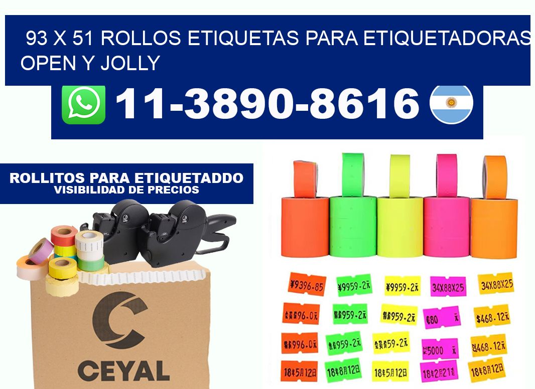 93 x 51 Rollos etiquetas para etiquetadoras open y jolly
