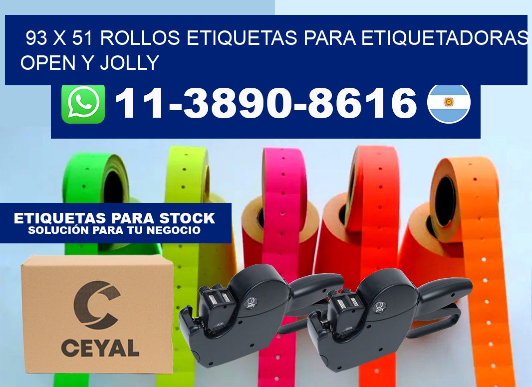 93 x 51 Rollos etiquetas para etiquetadoras open y jolly