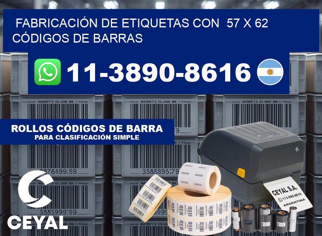FABRICACIÓN DE ETIQUETAS CON  57 x 62 CÓDIGOS DE BARRAS