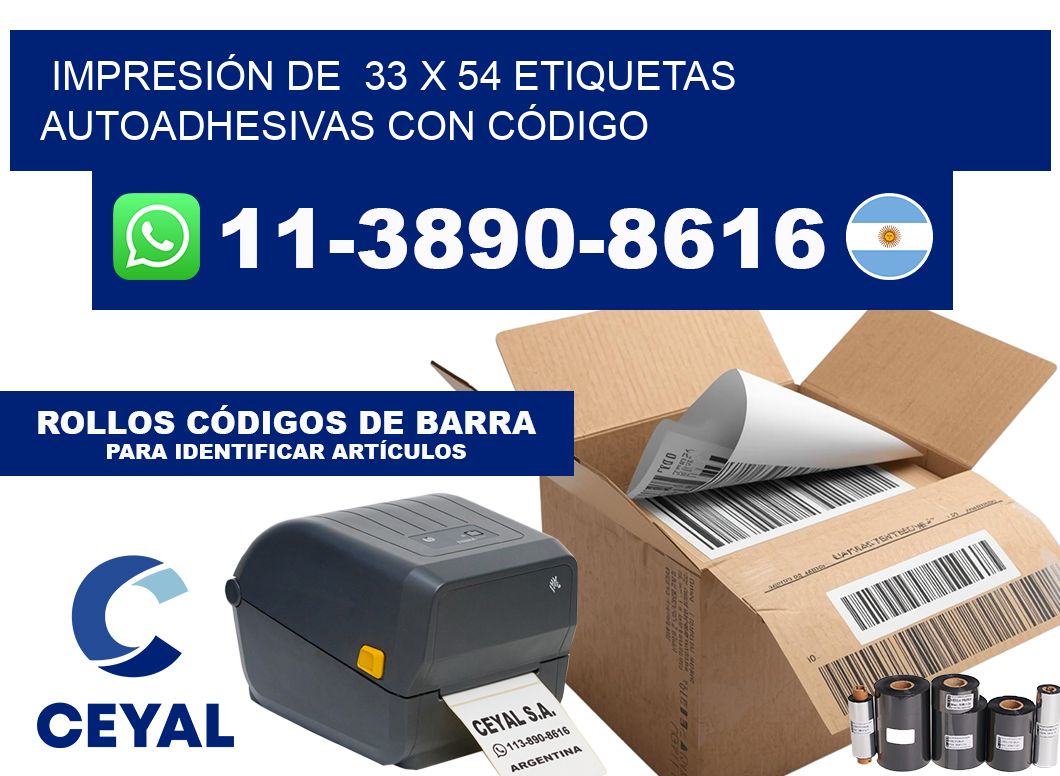 IMPRESIÓN DE  33 x 54 ETIQUETAS AUTOADHESIVAS CON CÓDIGO