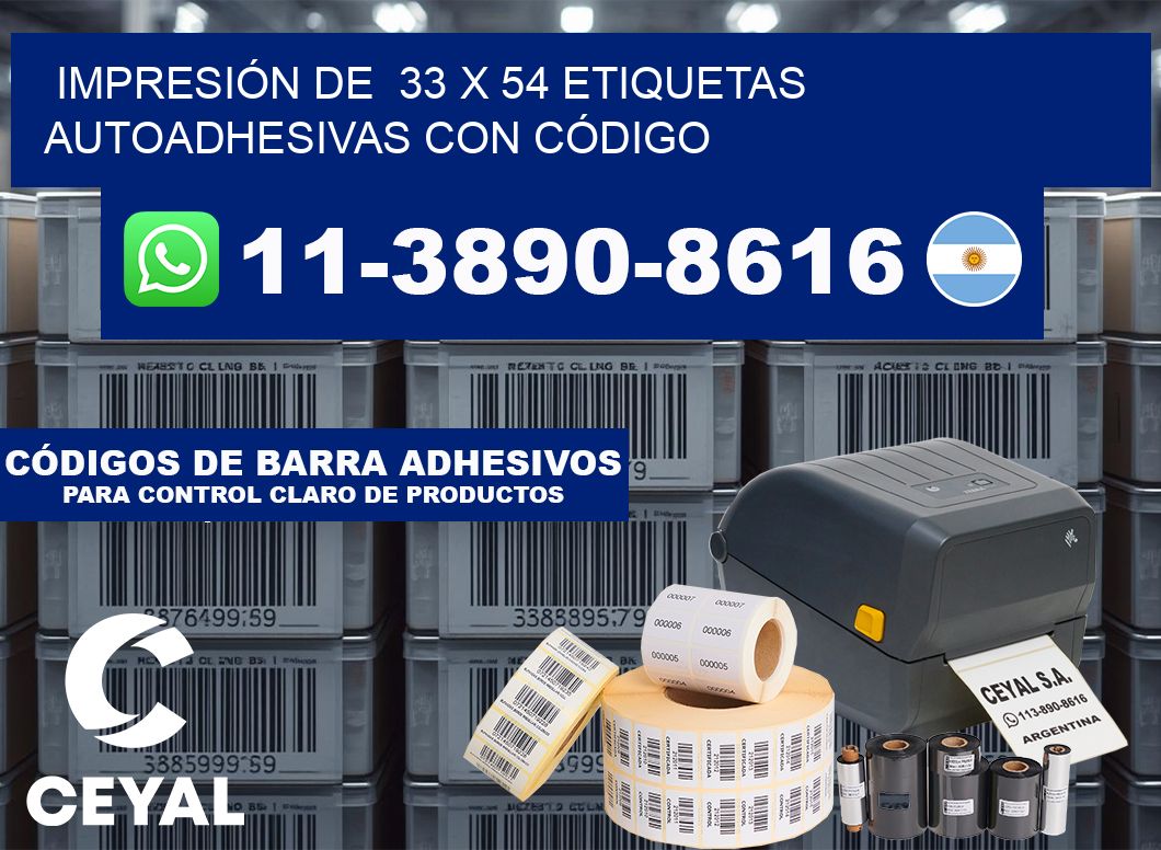 IMPRESIÓN DE  33 x 54 ETIQUETAS AUTOADHESIVAS CON CÓDIGO