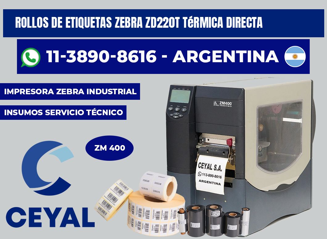 rollos de etiquetas zebra ZD220T térmica directa